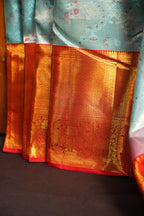 Ice Blue Kanchi Bridal Saree with Rich Gold Zari