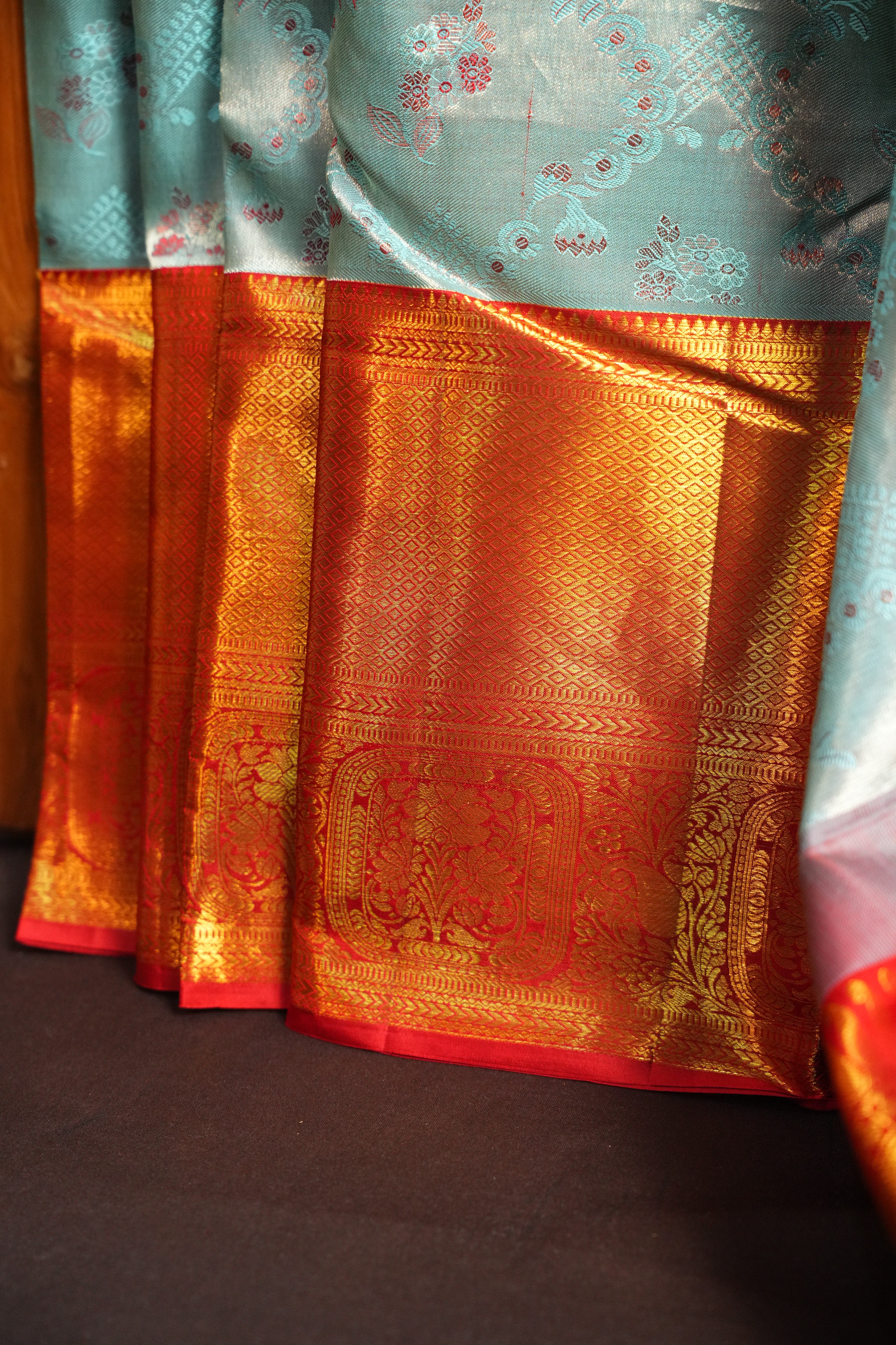 Ice Blue Kanchi Bridal Saree with Rich Gold Zari