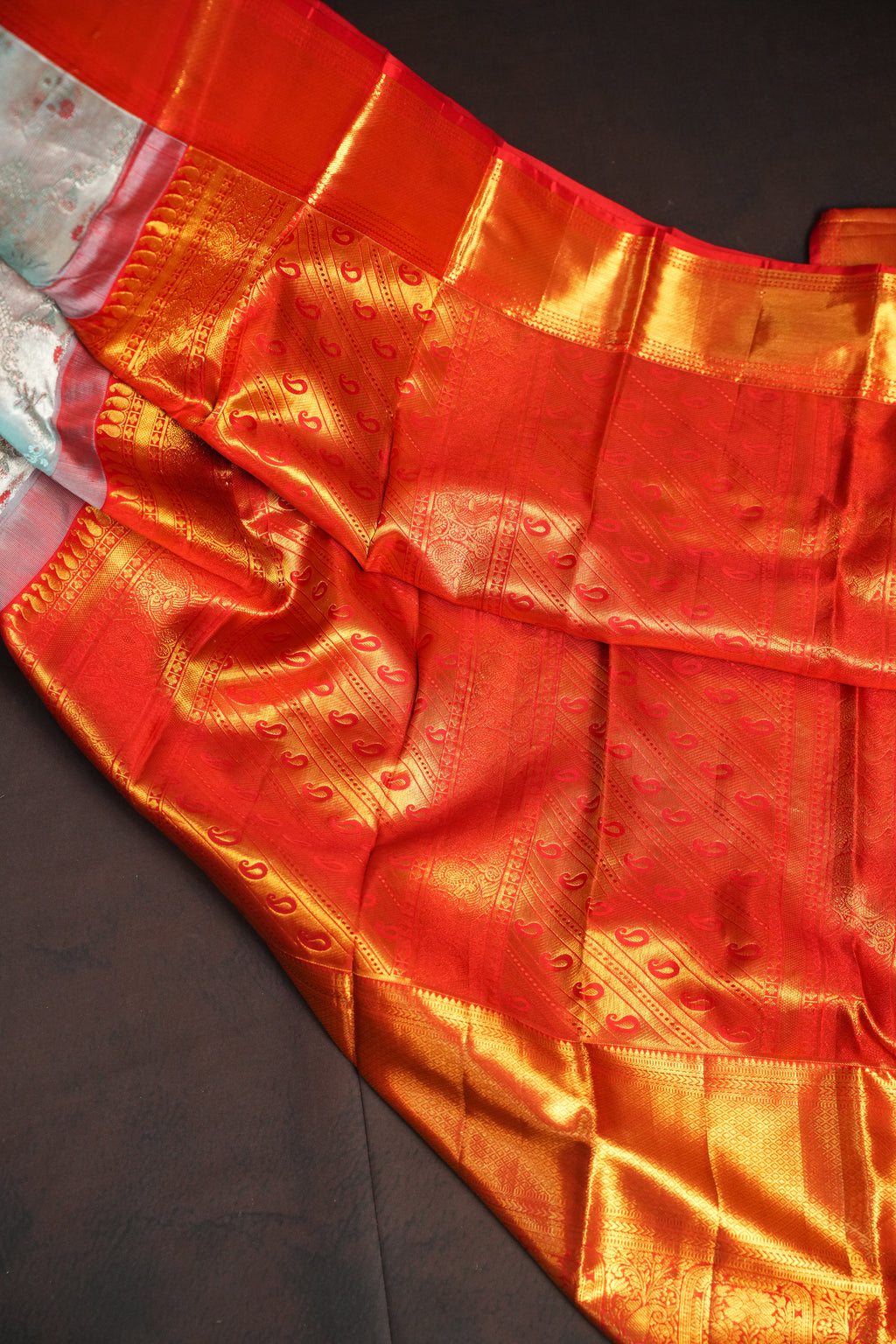 Ice Blue Kanchi Bridal Saree with Rich Gold Zari