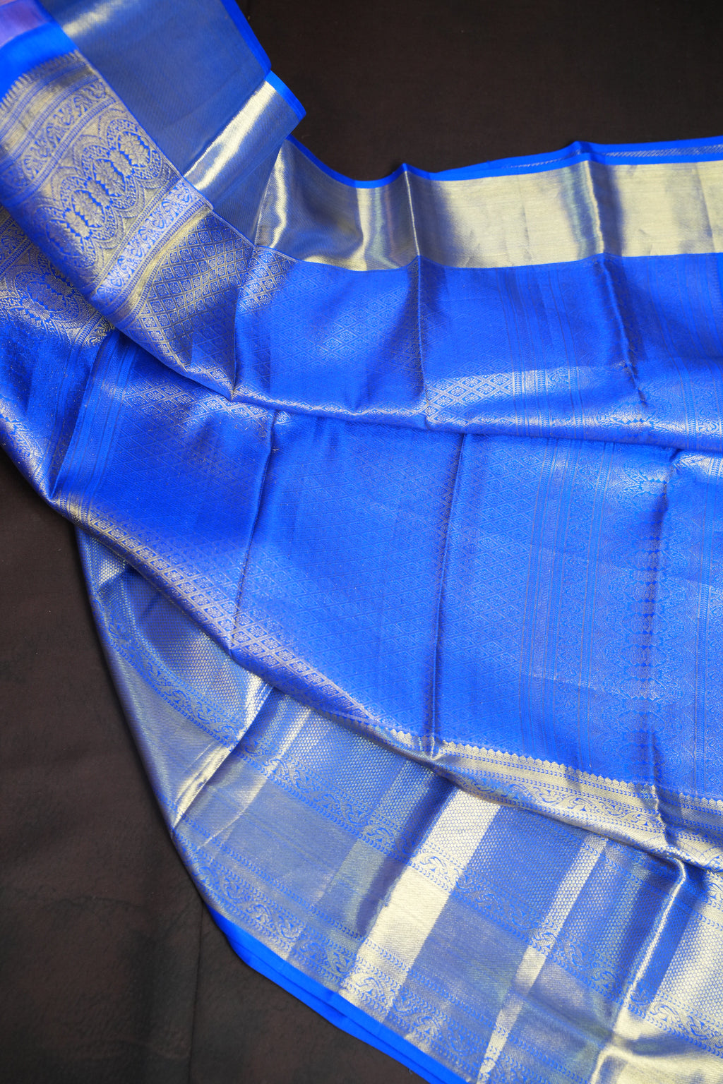 Royal Blue Kanchi Bridal Saree with Silver Zari Weaving