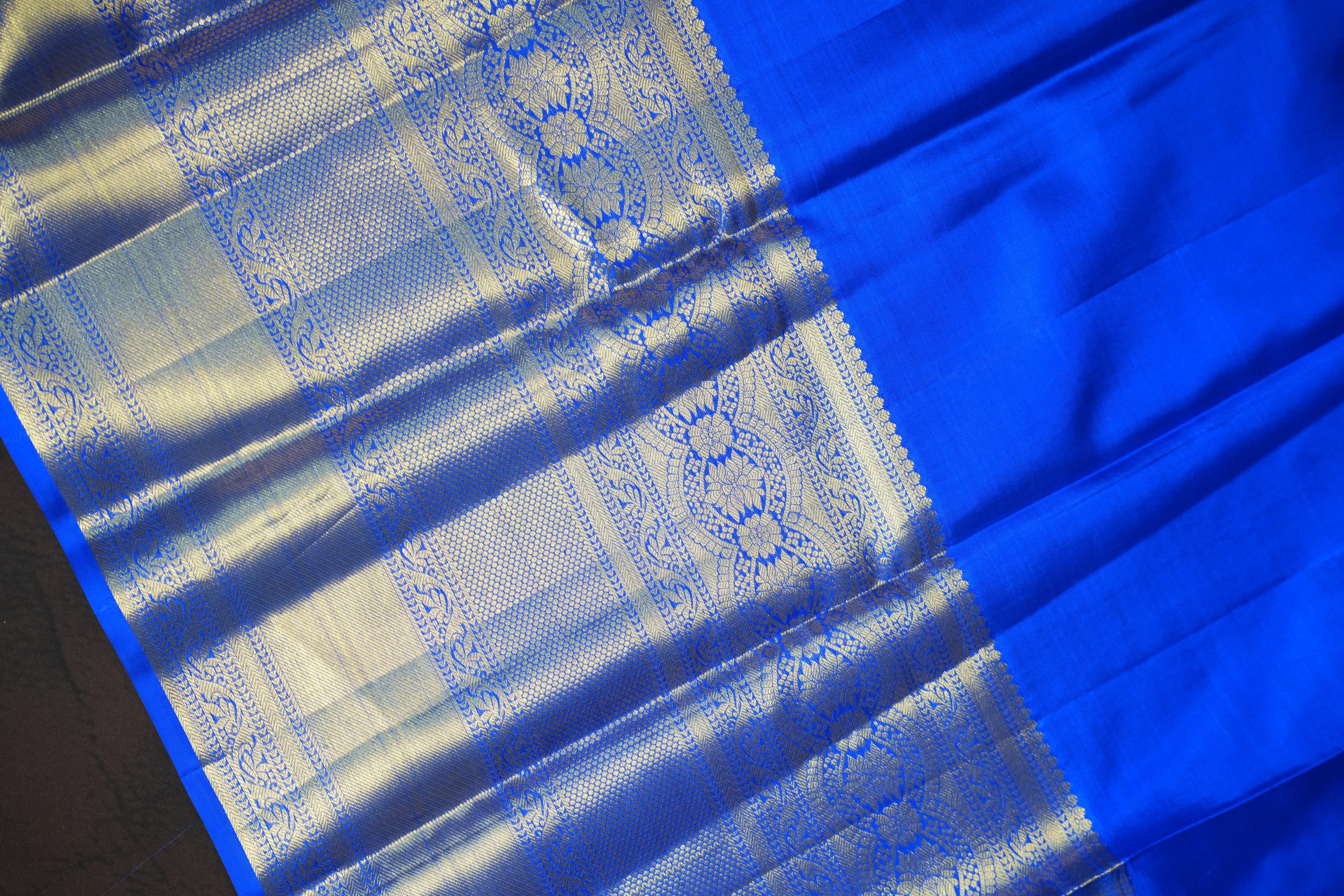Royal Blue Kanchi Bridal Saree with Silver Zari Weaving