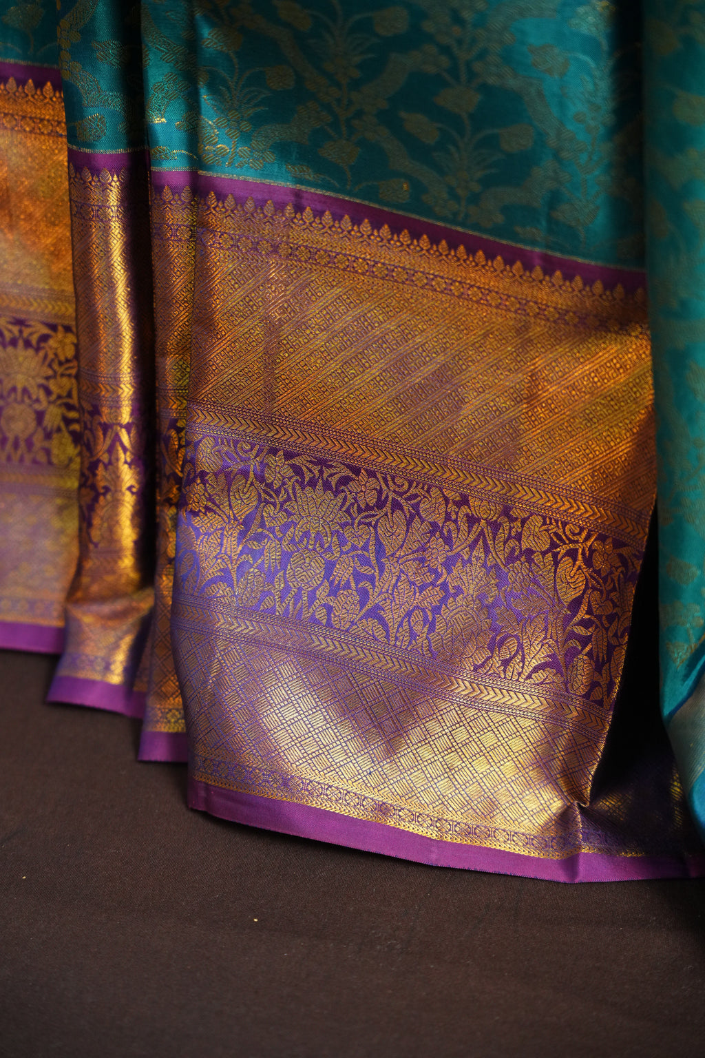 Peacock Blue Kanchi Bridal Saree with Rich Gold Zari