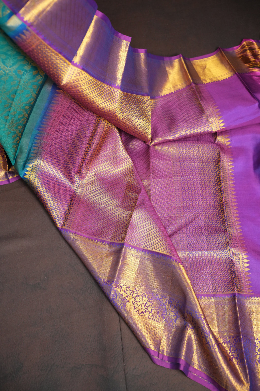 Peacock Blue Kanchi Bridal Saree with Rich Gold Zari