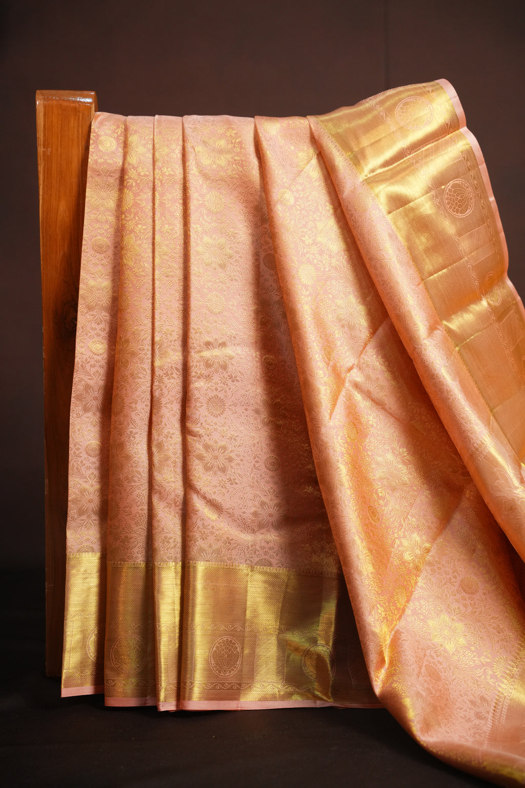 Peach Pink Kanchi Bridal Saree with Rich Gold Zari