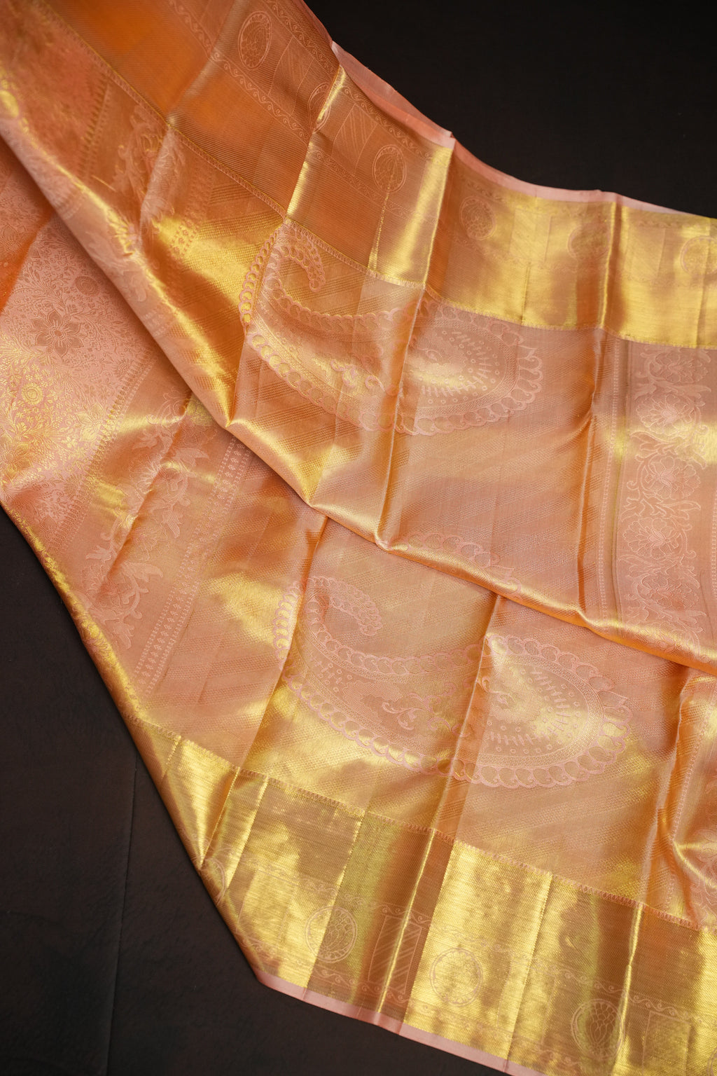 Peach Pink Kanchi Bridal Saree with Rich Gold Zari
