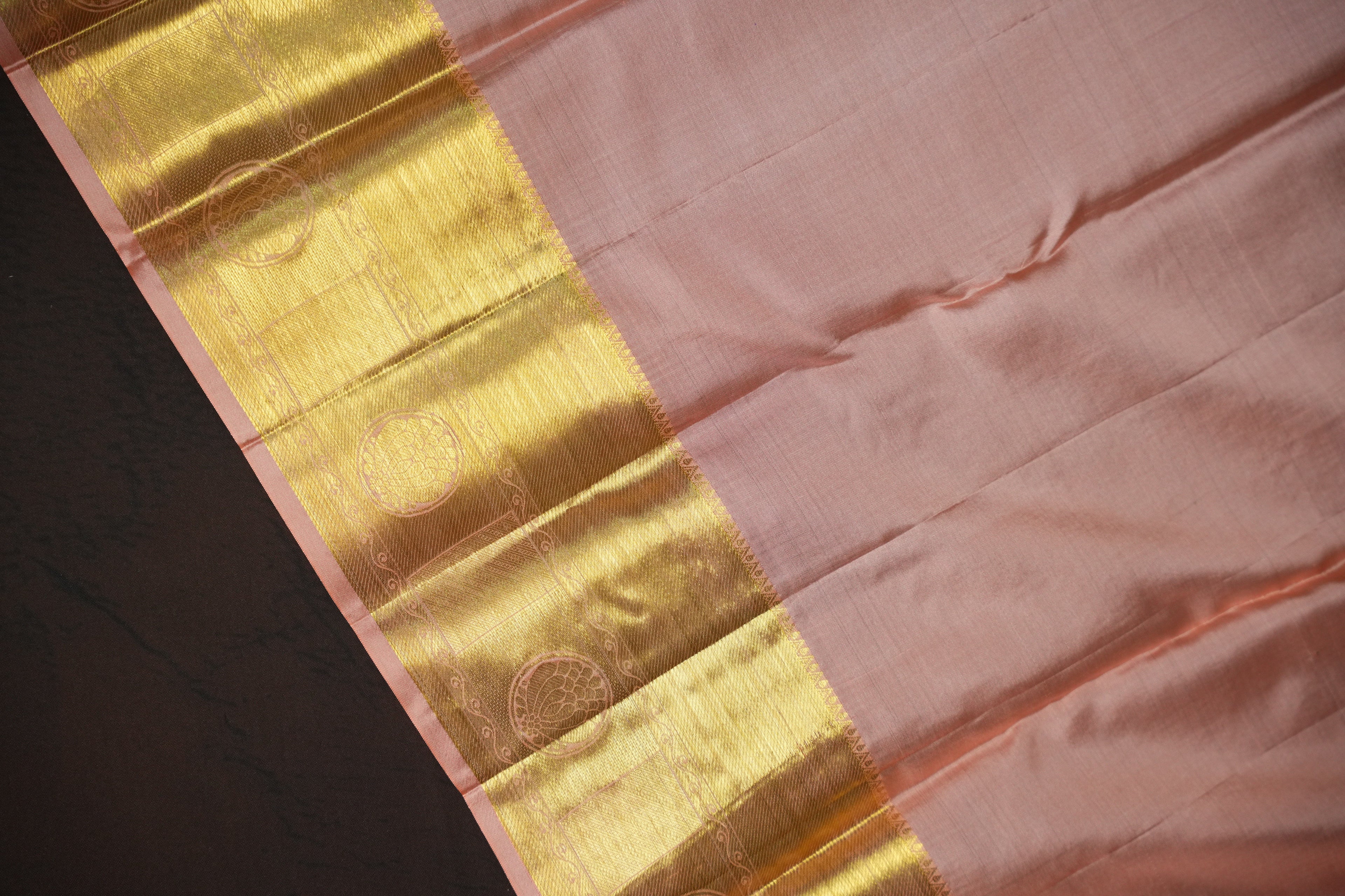 Peach Pink Kanchi Bridal Saree with Rich Gold Zari