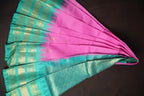 Turquoise Green and Pink Gadwal Cotton Saree with Zari Border