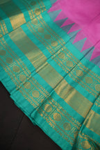 Turquoise Green and Pink Gadwal Cotton Saree with Zari Border