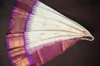 White and Purple Gadwal Cotton Saree with Zari Border