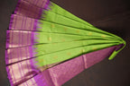 Parrot Green and Purple Gadwal Cotton Saree with Zari Border