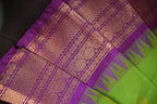 Parrot Green and Purple Gadwal Cotton Saree with Zari Border