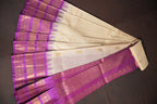 Cream and Purple Gadwal Cotton Saree with Zari Border