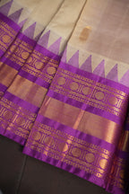 Cream and Purple Gadwal Cotton Saree with Zari Border