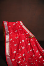 Red Maharani Pattu Saree with Silver Floral Motifs