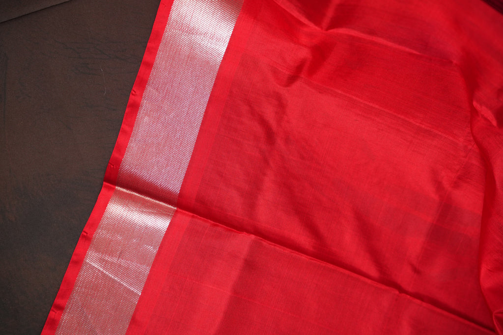 Red Maharani Pattu Saree with Silver Floral Motifs