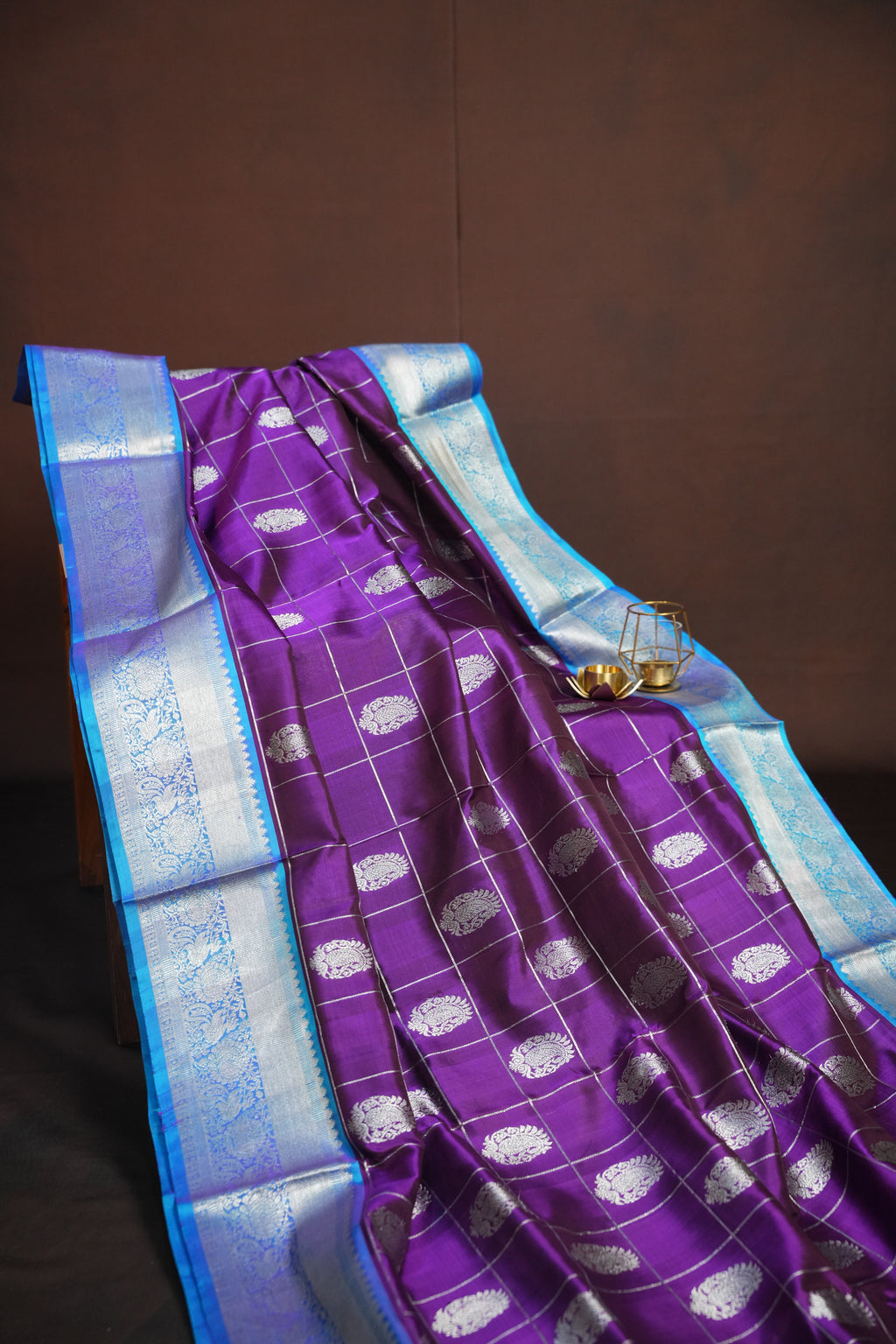 Purple Maharani Pattu Saree with Silver Zari Checks