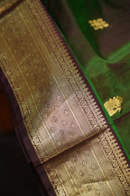 Bottle Green Maharani Pattu Saree with Gold Zari Border