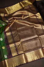 Bottle Green Maharani Pattu Saree with Gold Zari Border