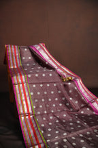 Maroon Maharani Pattu Saree with Silver Zari Checks