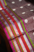 Maroon Maharani Pattu Saree with Silver Zari Checks