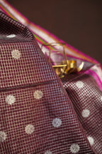 Maroon Maharani Pattu Saree with Silver Zari Checks