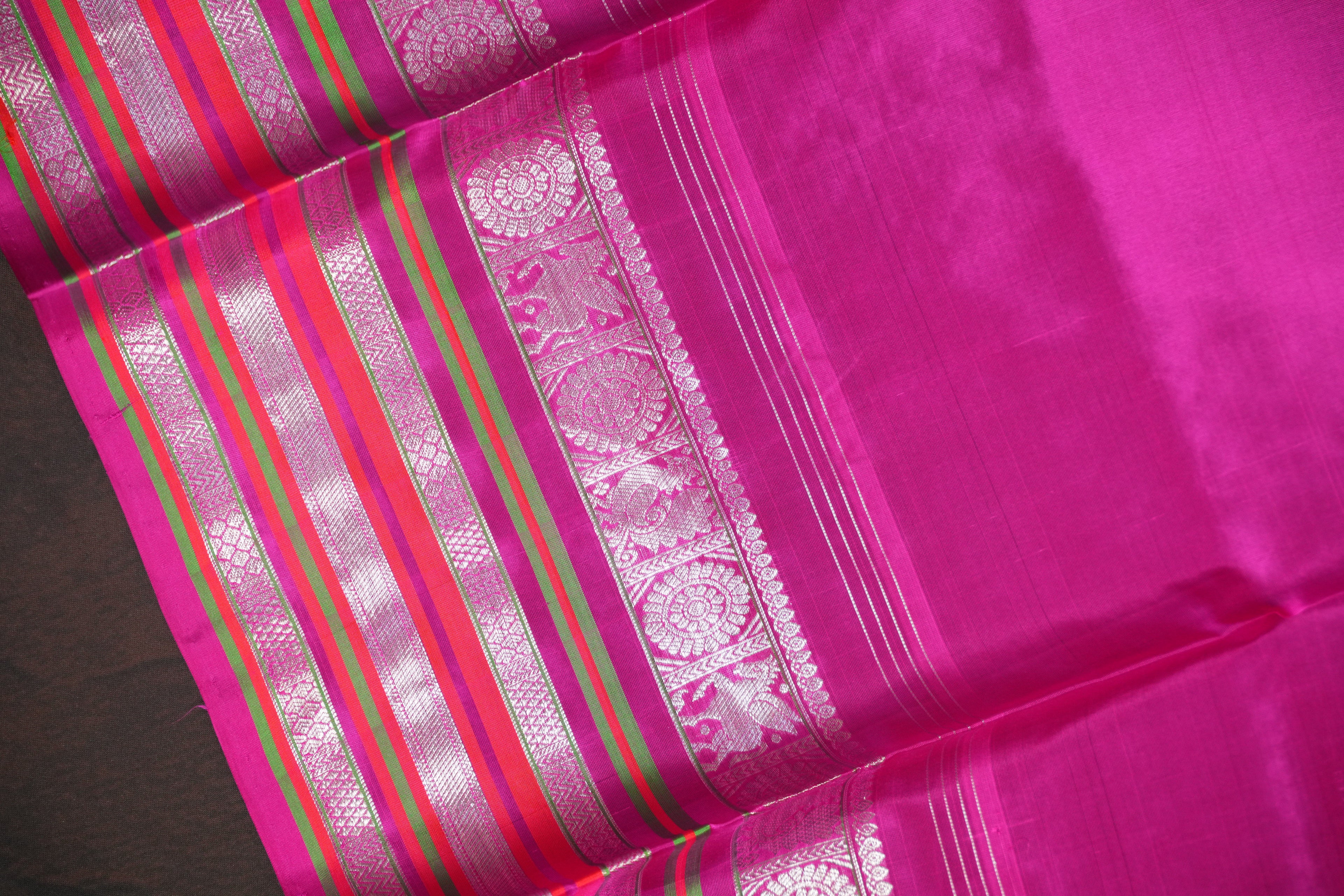Maroon Maharani Pattu Saree with Silver Zari Checks