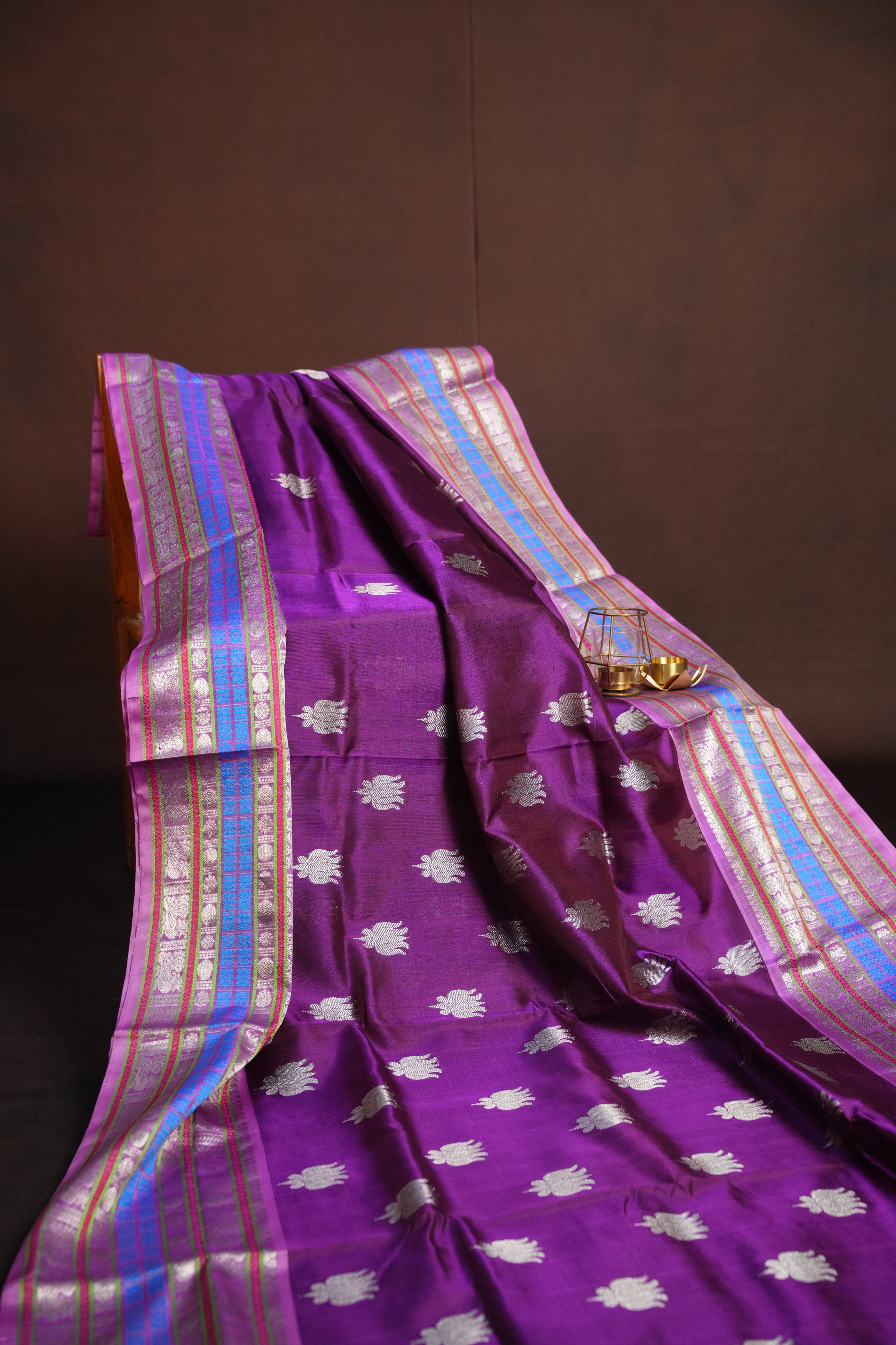 Royal Purple Maharani Pattu Saree with Silver Zari Border