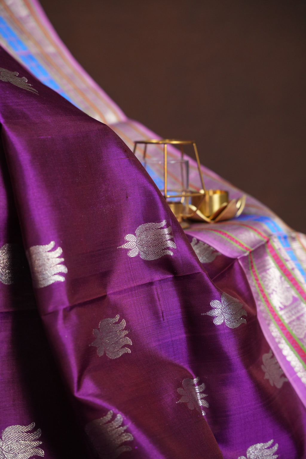 Royal Purple Maharani Pattu Saree with Silver Zari Border