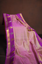 Pink and Purple Maharani Pattu Saree with Gold Zari Checks