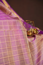 Pink and Purple Maharani Pattu Saree with Gold Zari Checks