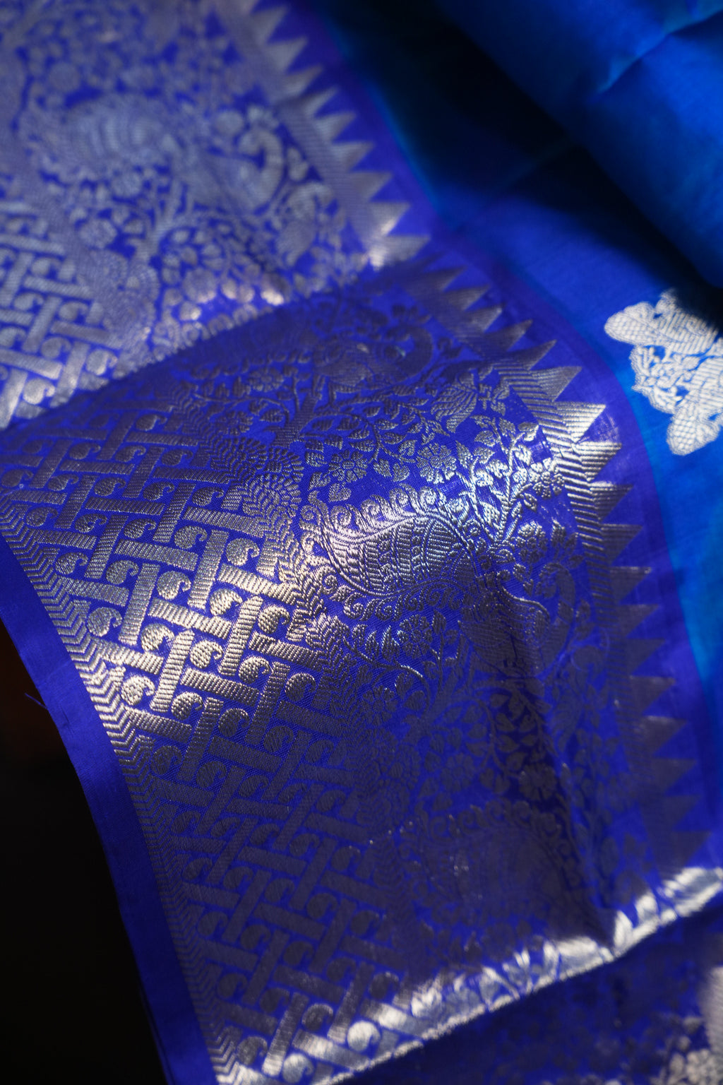 Royal Blue Maharani Pattu Saree with Silver Zari Weaving