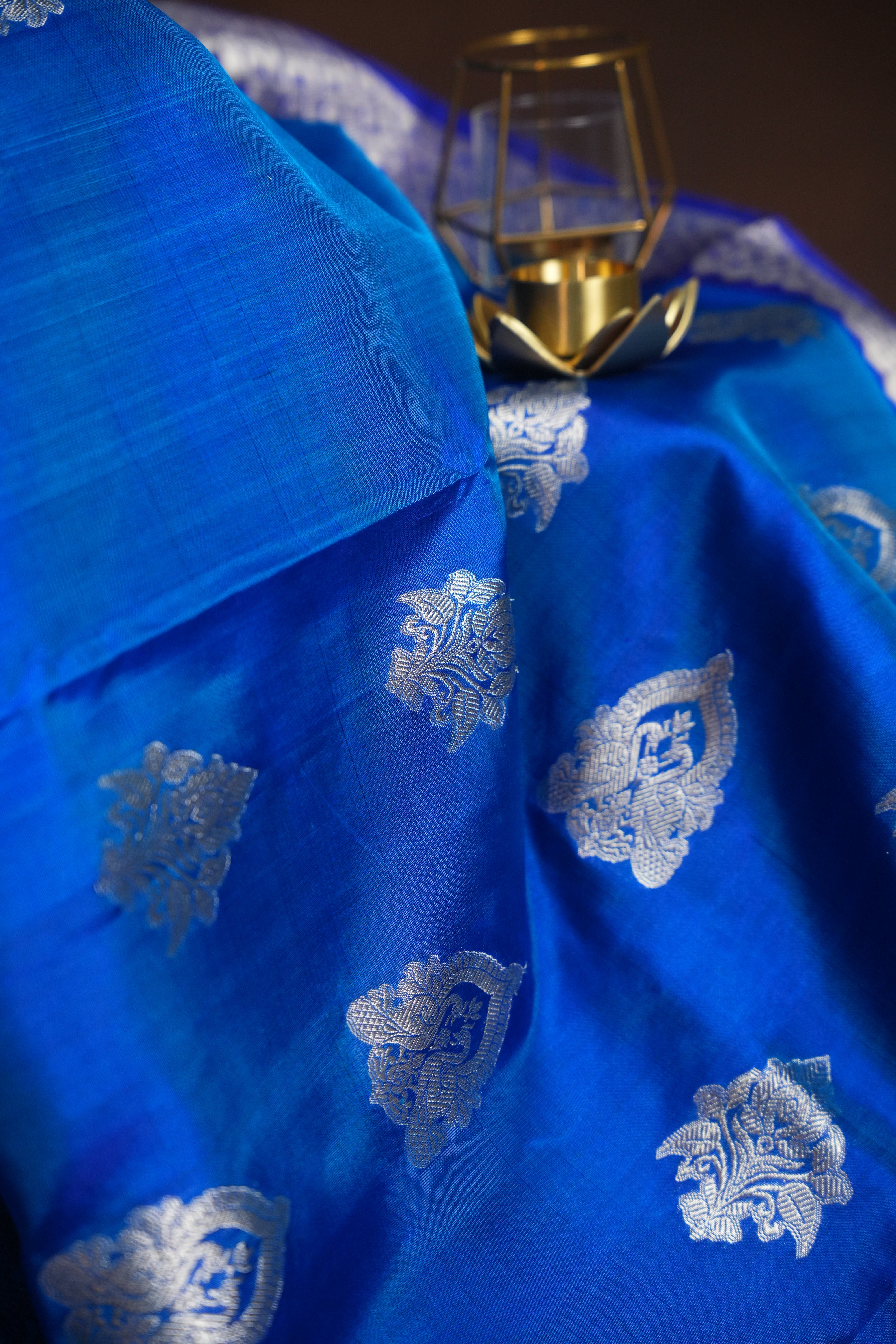 Royal Blue Maharani Pattu Saree with Silver Zari Weaving