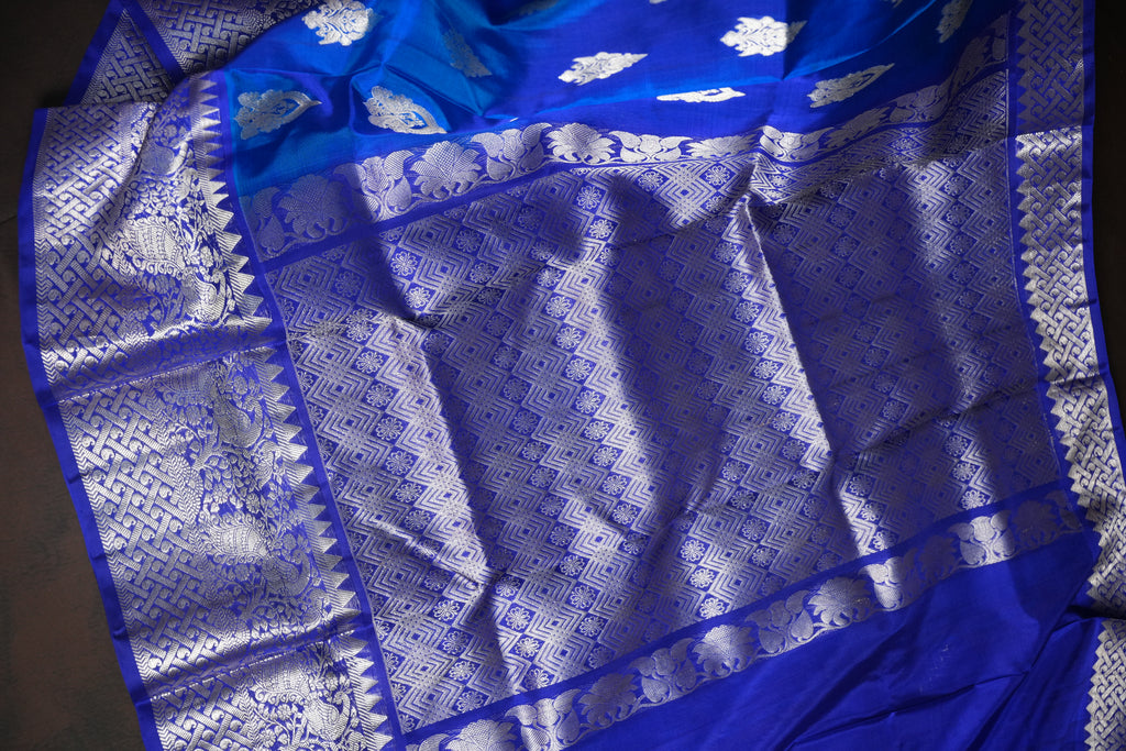 Royal Blue Maharani Pattu Saree with Silver Zari Weaving