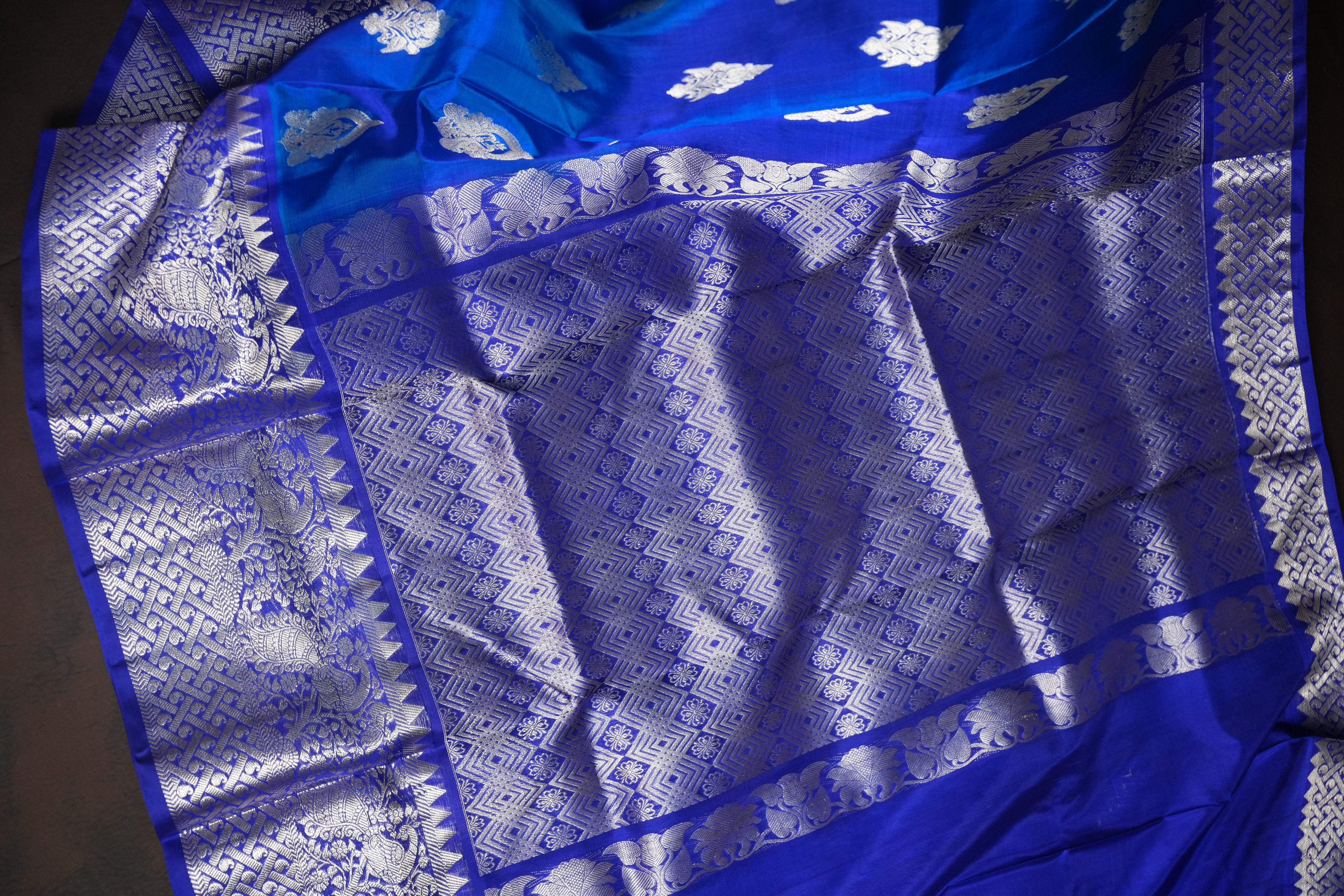 Royal Blue Maharani Pattu Saree with Silver Zari Weaving