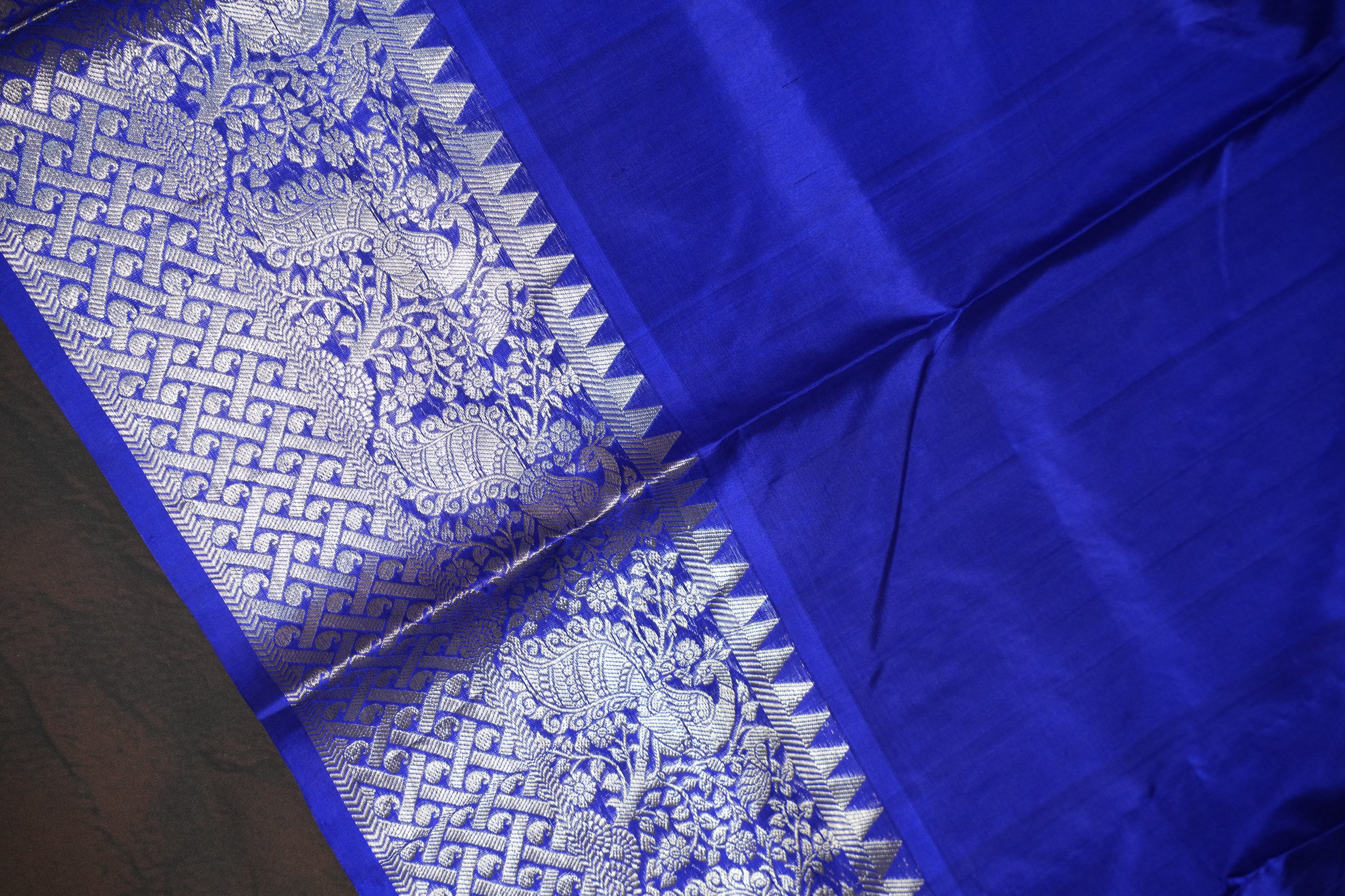Royal Blue Maharani Pattu Saree with Silver Zari Weaving
