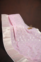 Baby Pink Banaras Silk Saree with Silver All Over Butta
