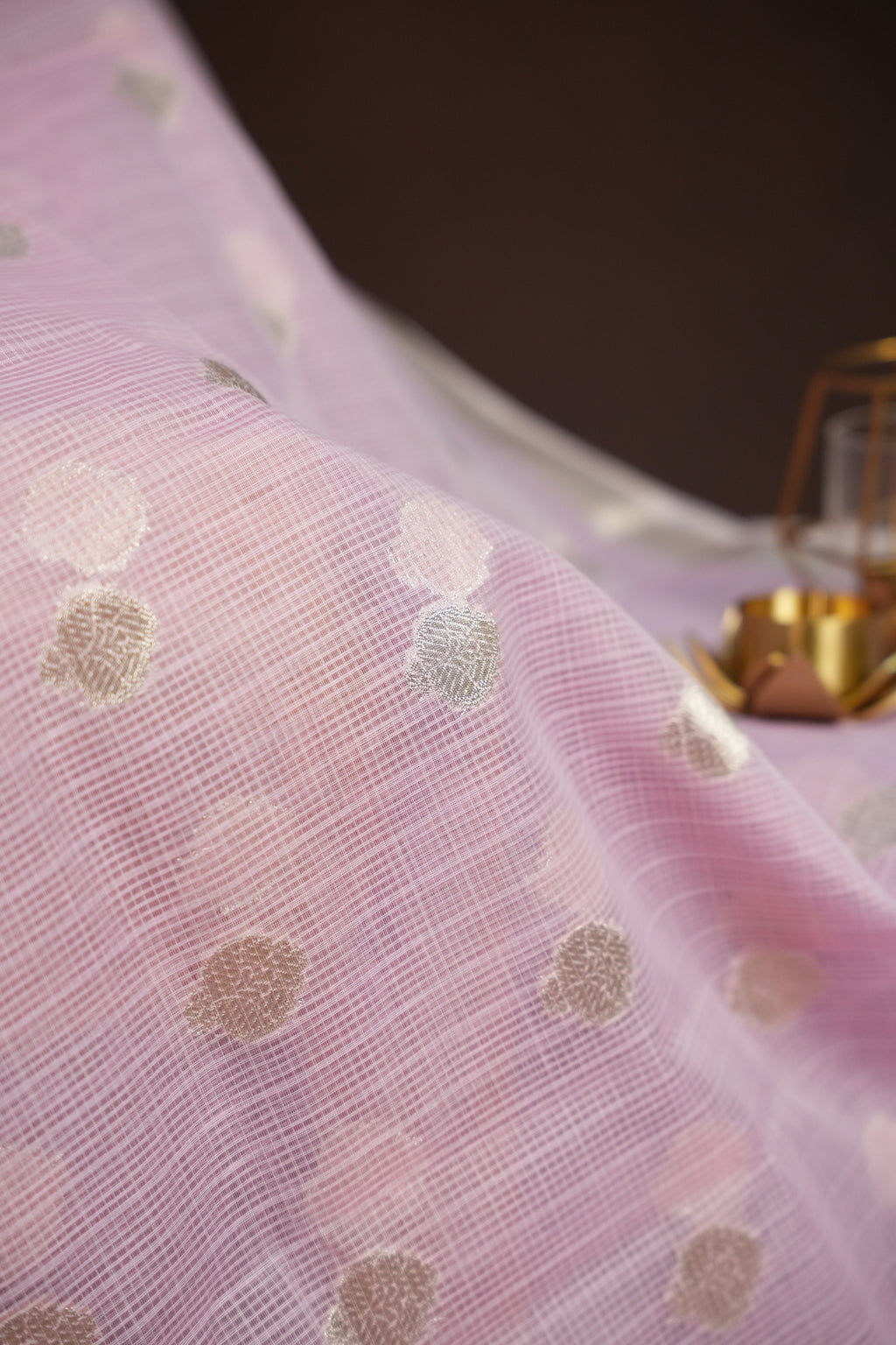 Baby Pink Banaras Silk Saree with Silver All Over Butta