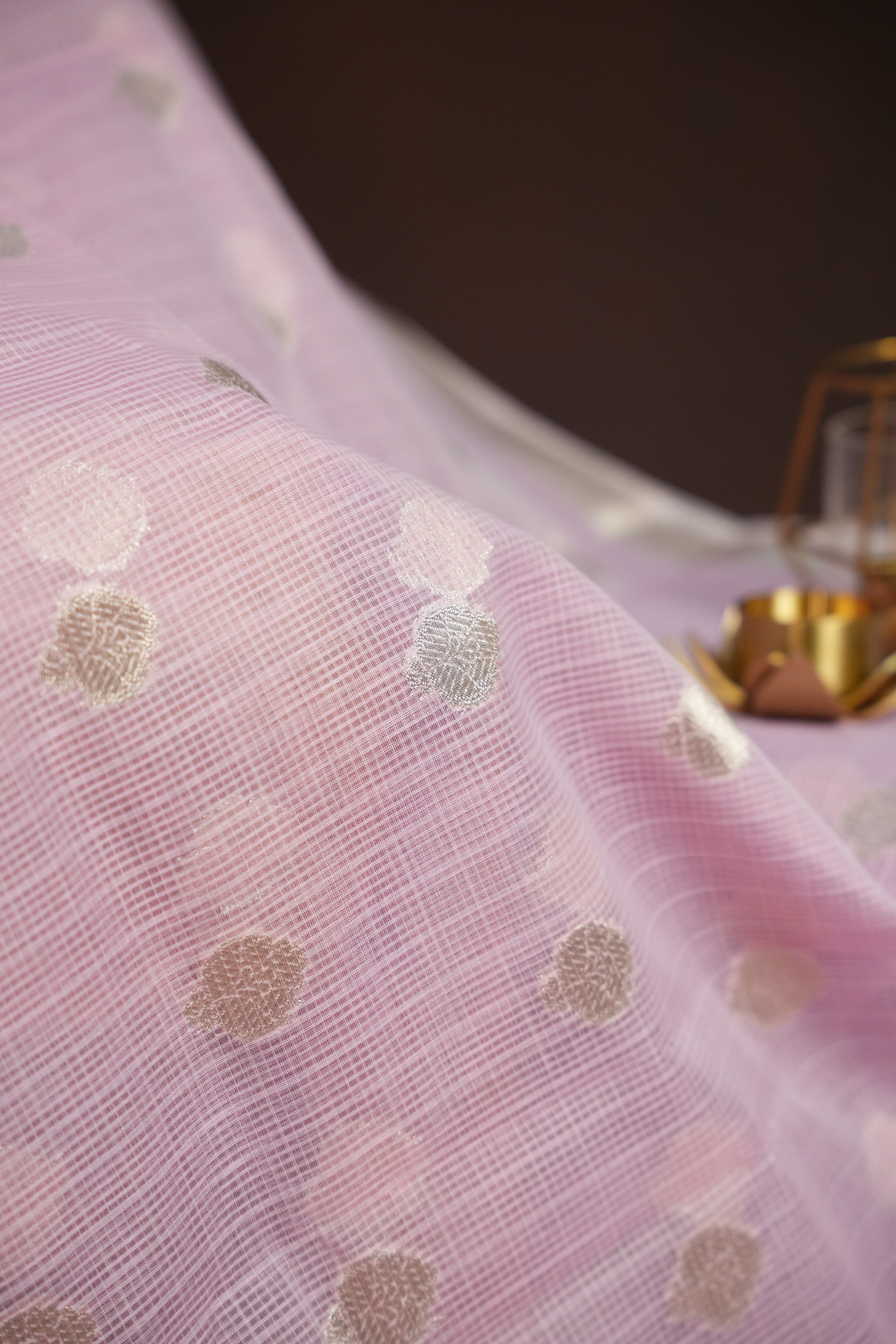 Baby Pink Banaras Silk Saree with Silver All Over Butta