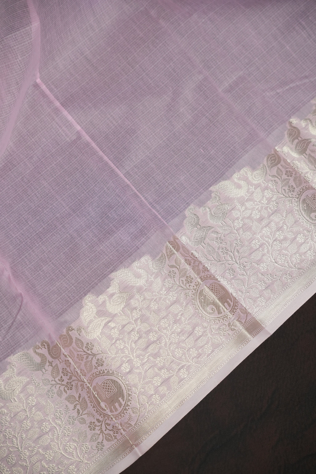 Baby Pink Banaras Silk Saree with Silver All Over Butta