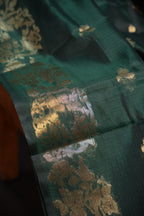 Dark Green Banaras Silk Saree with Copper All Over Butta