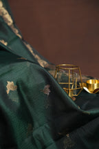 Dark Green Banaras Silk Saree with Copper All Over Butta
