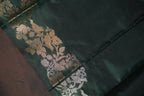 Dark Green Banaras Silk Saree with Copper All Over Butta