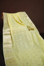 Pastel Yellow Banaras Silk Saree with Silver All Over Butta