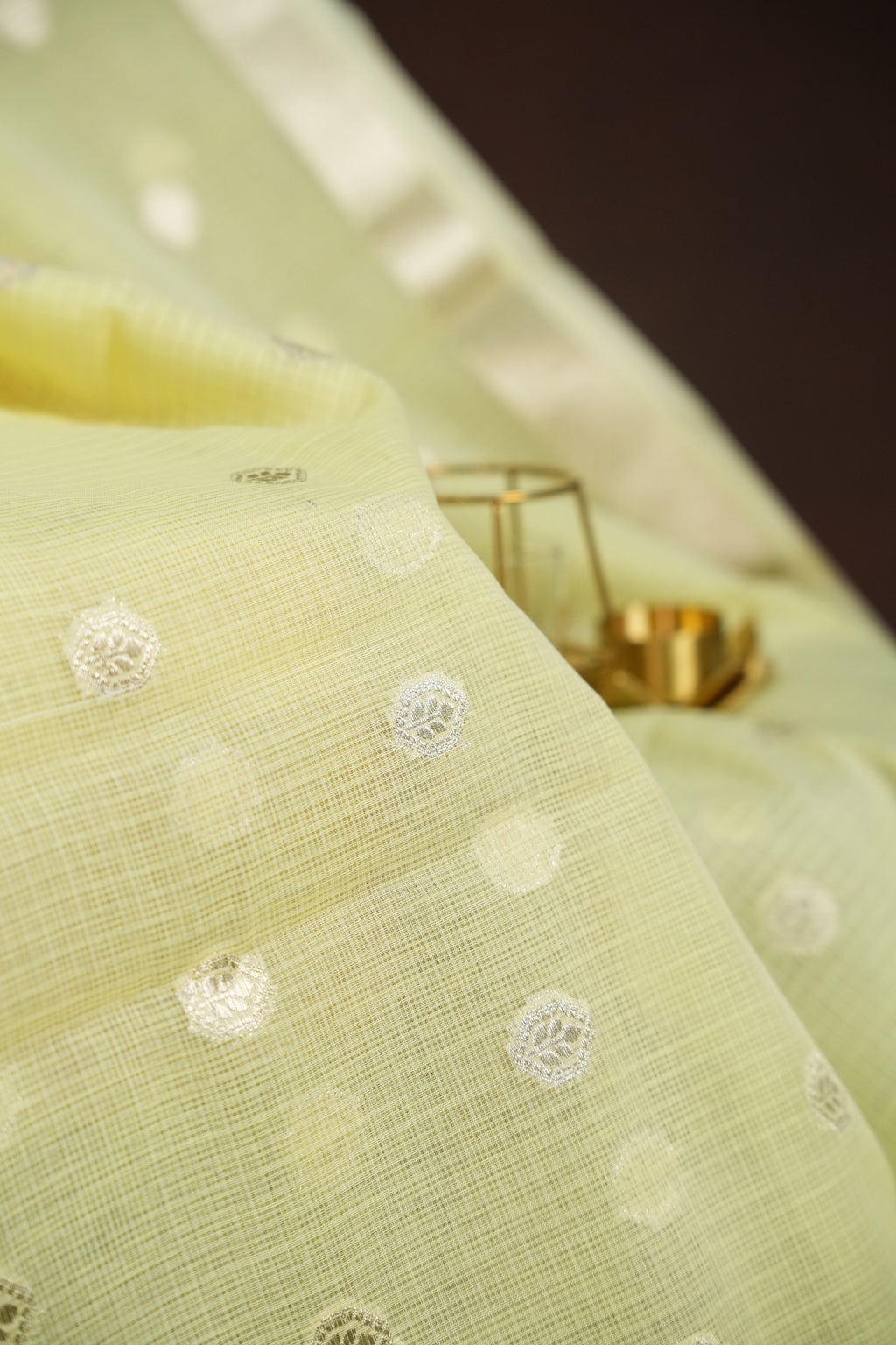 Pastel Yellow Banaras Silk Saree with Silver All Over Butta