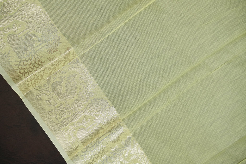 Pastel Yellow Banaras Silk Saree with Silver All Over Butta