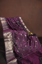 Wine Purple Banaras Silk Saree with All Over Butta Design