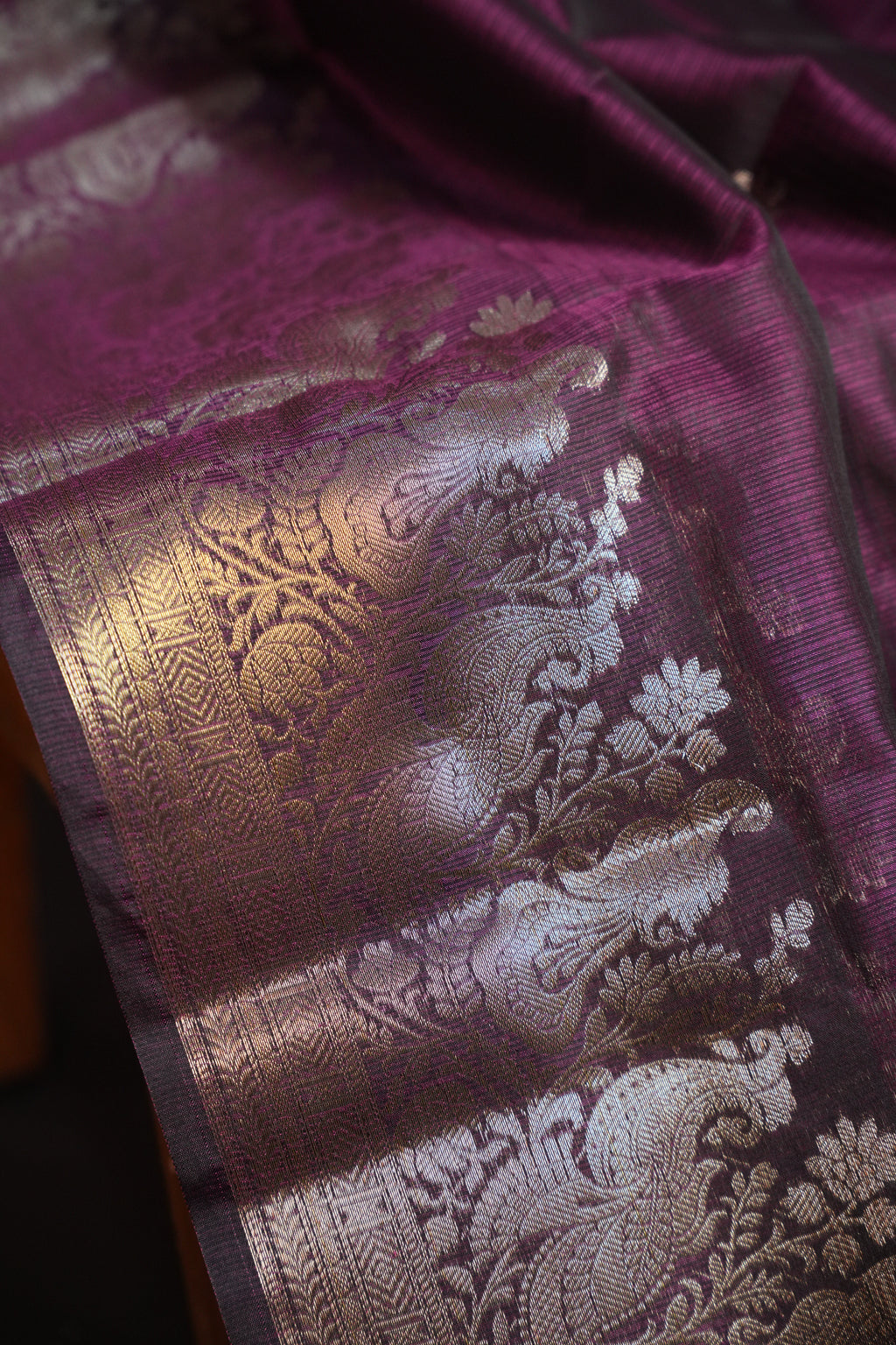 Wine Purple Banaras Silk Saree with All Over Butta Design