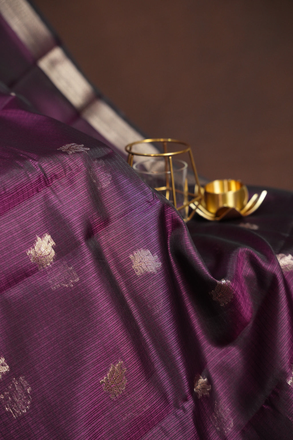 Wine Purple Banaras Silk Saree with All Over Butta Design