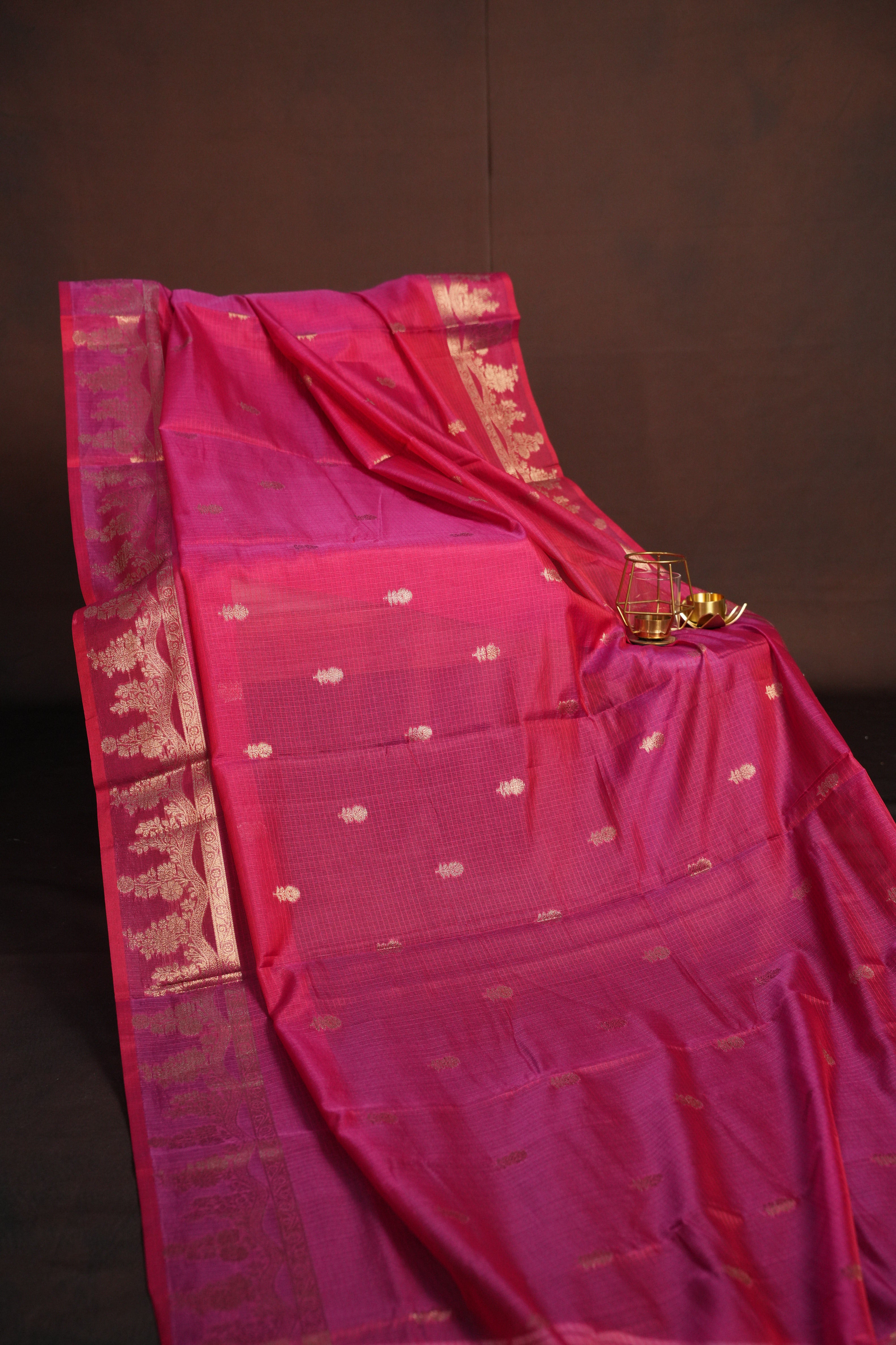Rani Pink Banaras Silk Saree with All Over Butta Design