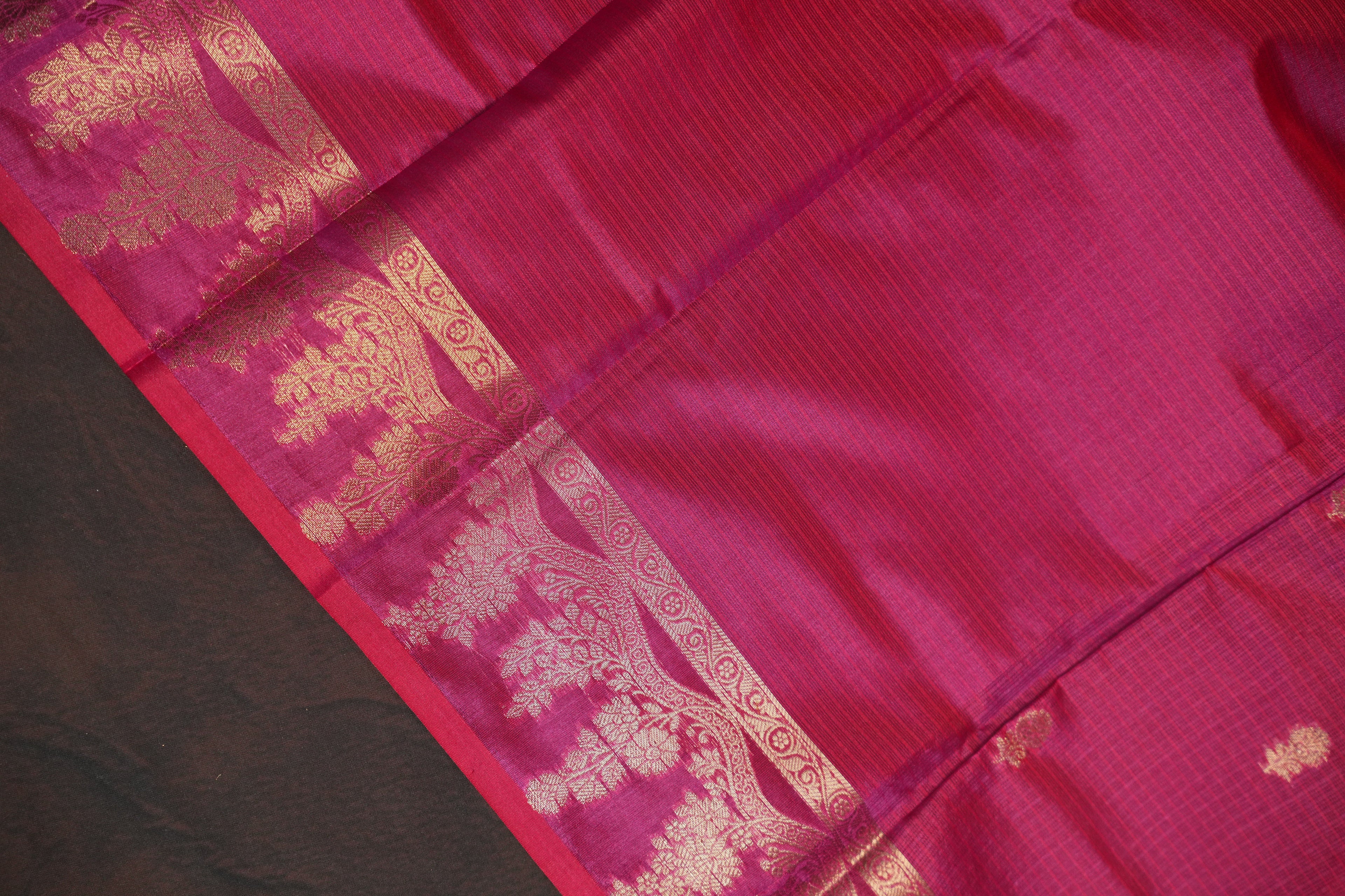 Rani Pink Banaras Silk Saree with All Over Butta Design